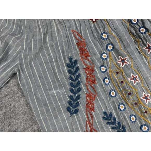 Johnny Was Workshop Shirt Dress XS Stripe Embroidered Floral Boho - Picture 11 of 11